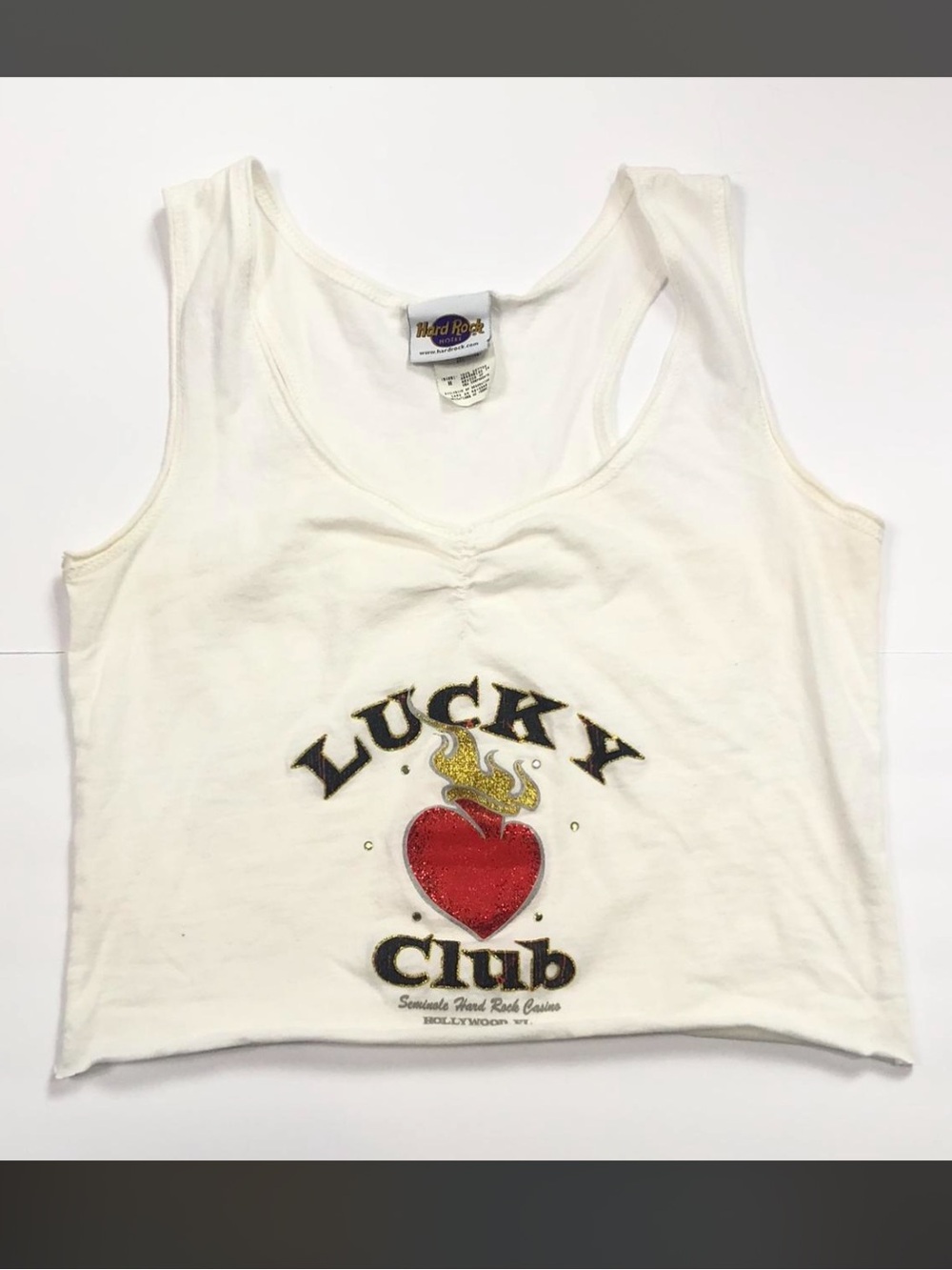 Hard Rock Cafe 'Lucky Club' White Tank Top with Heart Graphic
